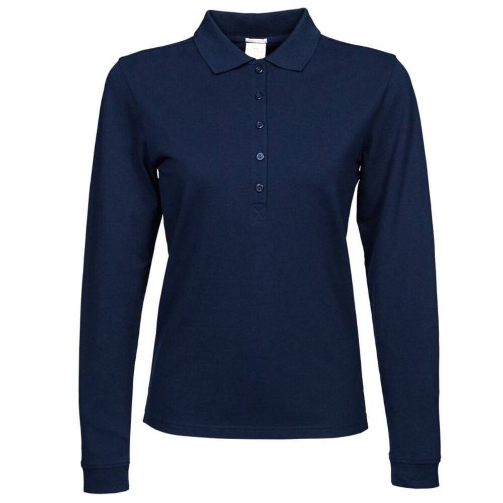 Tee Jays Womens/Ladies Luxury Stretch Long Sleeve Polo Shirt / Navy Blue